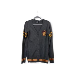 Harry Potter Gryffindor Cardigan Sweater Gray Crest Embroidered Women's Medium